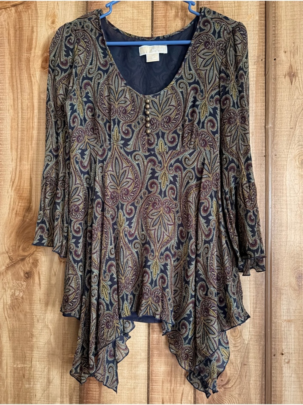 Michael Kors 100% silk print flutter sleeve asymmetrical hem vintage Top